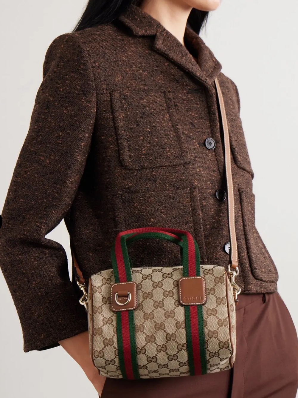 Gucci Beige GG Canvas Mini Bag with Green-Red Web and Tan Leather - Picture 2 of 5